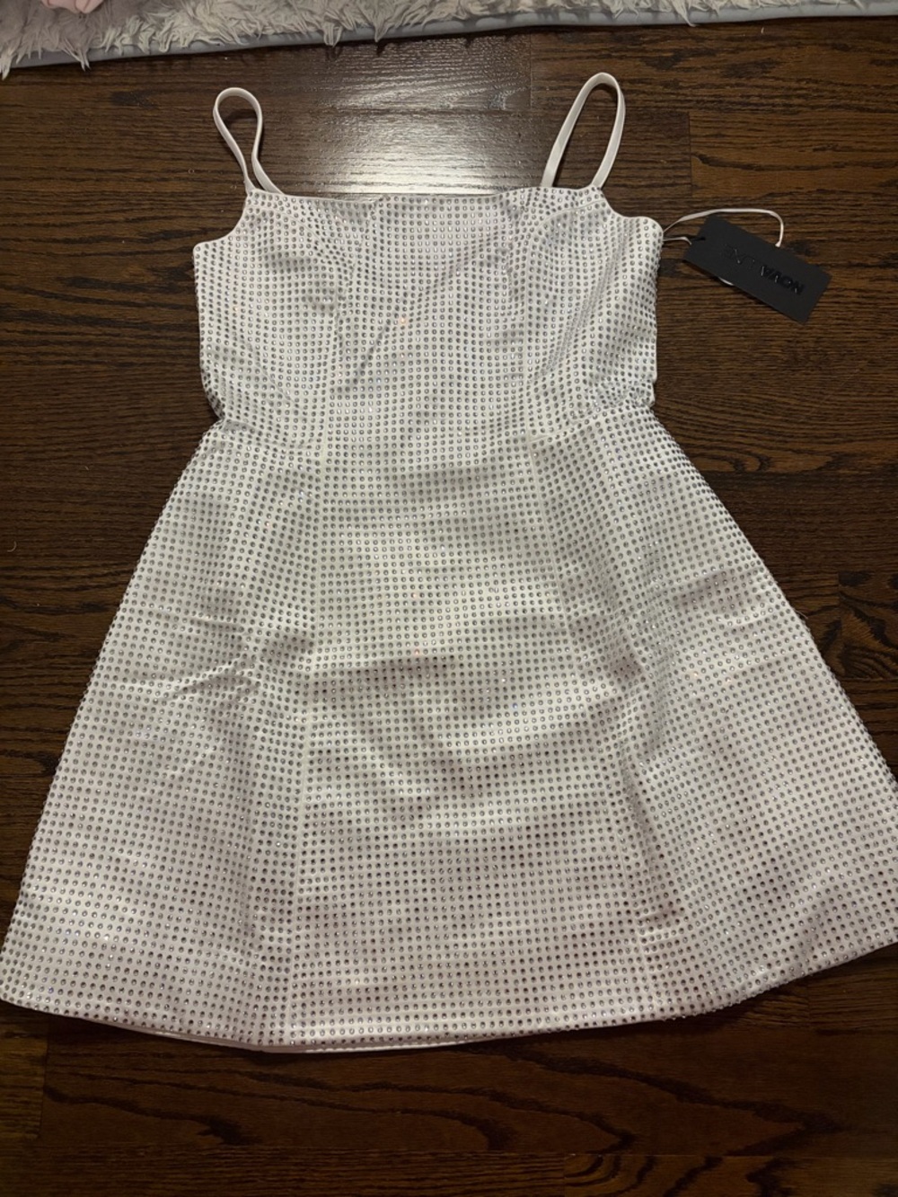NWT Fashion Nova white dress with rhinestone detailing size medium
